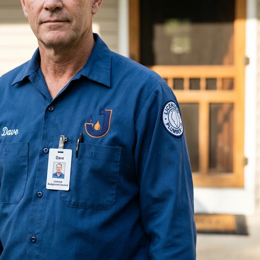 Licensed plumber showing ID badge in Carrizo Springs, TX