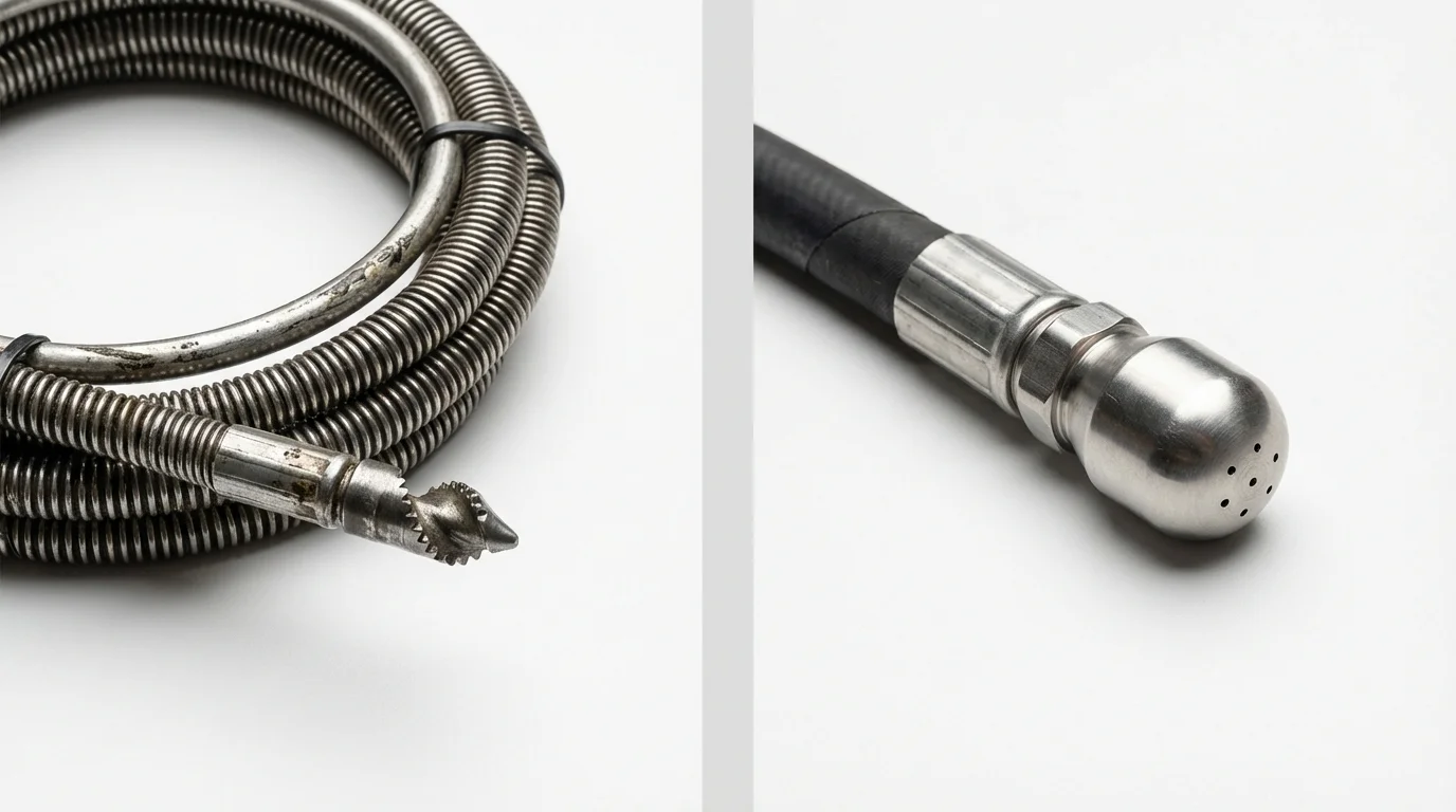 Drain snake cable and hydro jetting nozzle used for drain cleaning in Carrizo Springs, TX