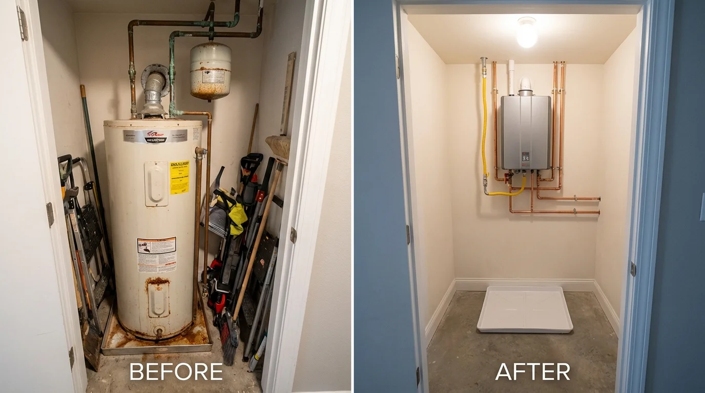 Tank water heater versus wall-mounted tankless unit comparison for Carrizo Springs, TX homeowners